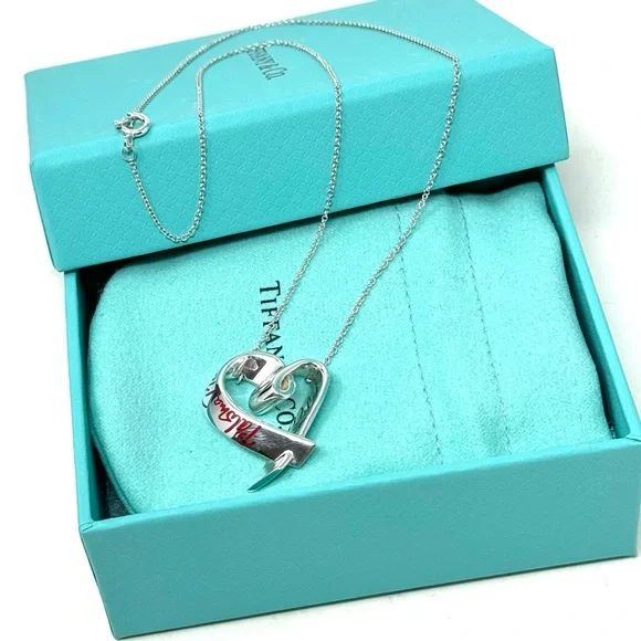 Authentic Tiffany &CO. Paloma Picasso Enamel Red Loving Heart Necklace. - Picture 13 of 16